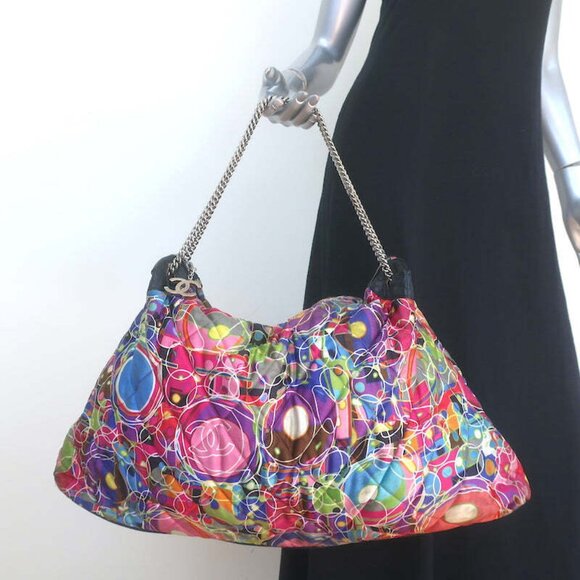Chanel 2008 Kaleidoscope Tote Multi Printed Quilted Satin Large Shoulder Bag - Picture 1 of 12
